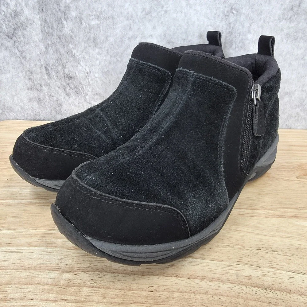 Easy Spirit Ankle Boots Womens 7 M Seevony Black Suede Zip Up Casual Bootie
